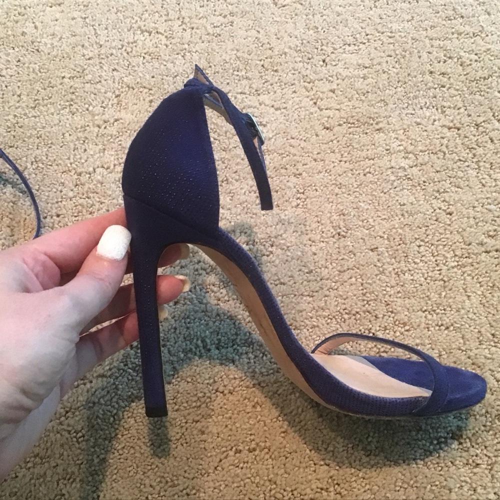 Stuart Weitzman Cobalt Blue Pebble Leather Nudist Ankle Strap 4.5" Heels Shoes 6